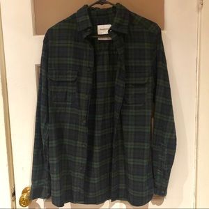 Dark Olive Green Navy Blue Flannel Button up Shirt